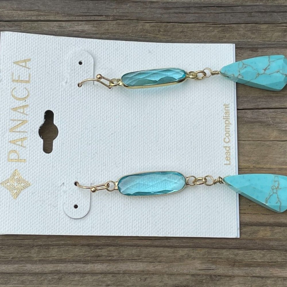 Panacea Earrings Gold Tone Hook wire Turquoise Bead Drop/Dangle Women Ear Jewelr - Picture 3 of 9